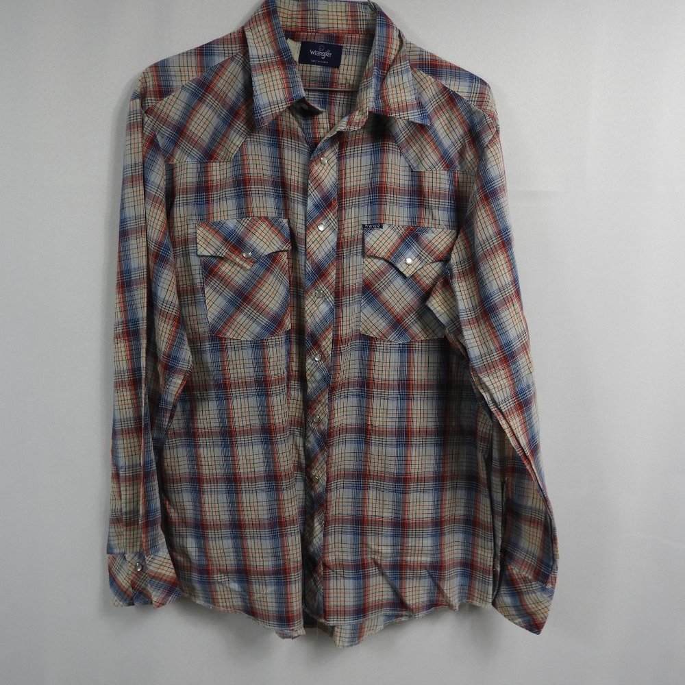 Wrangler Men's Plaid Casual Button Down Shirt - Red, Blue, White
